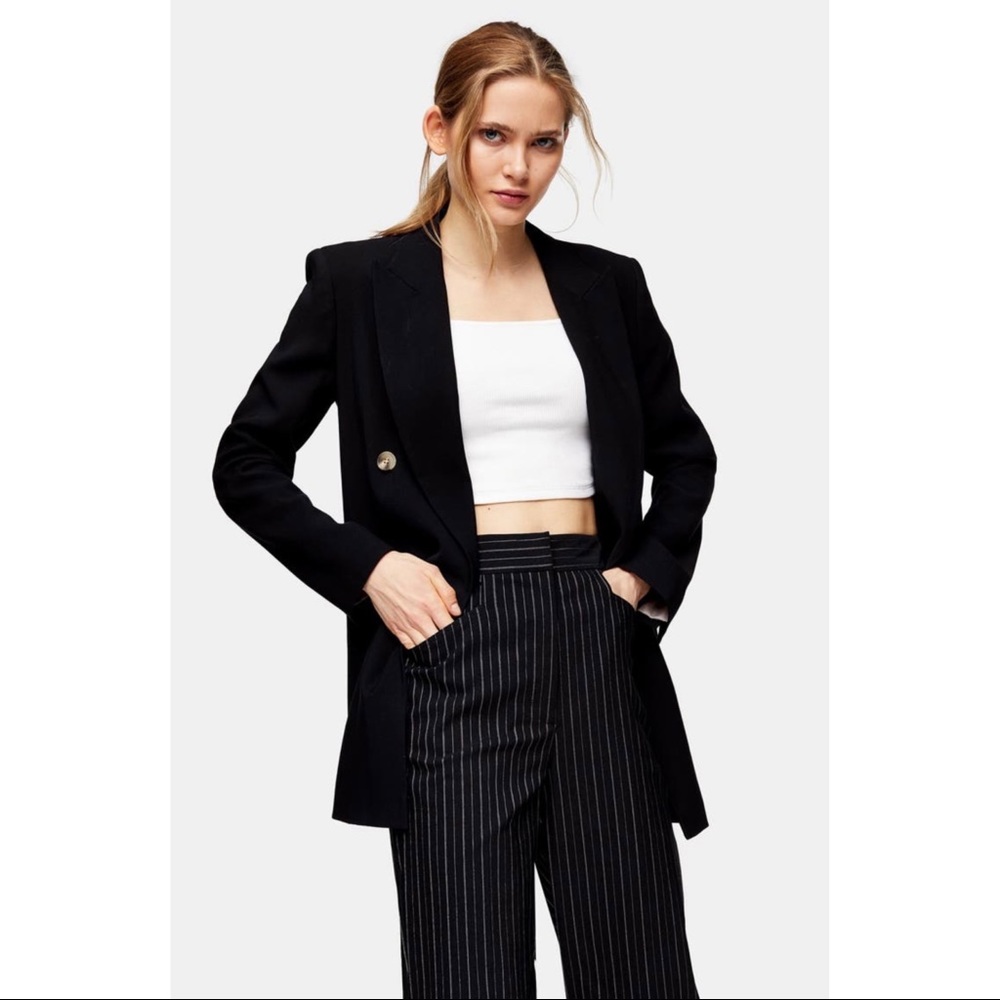 Topshop Pinstripe Straight Leg Bengaline Pants - Picture 2 of 4